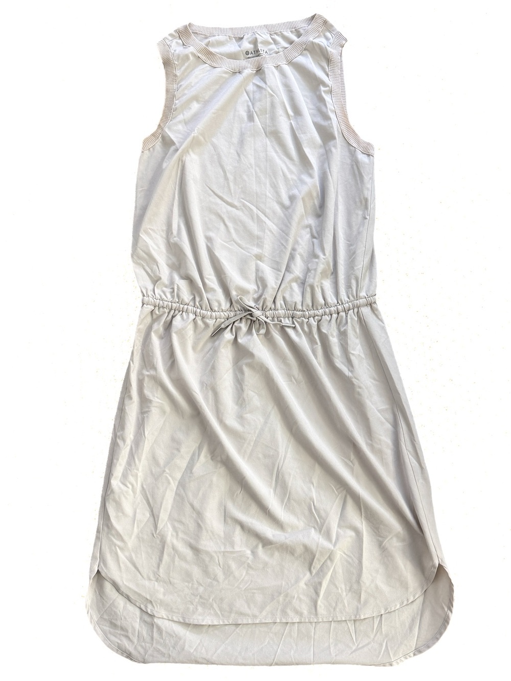 Athleta Dress Crew Neck Tie Cinch Waist Scalloped Hem XS